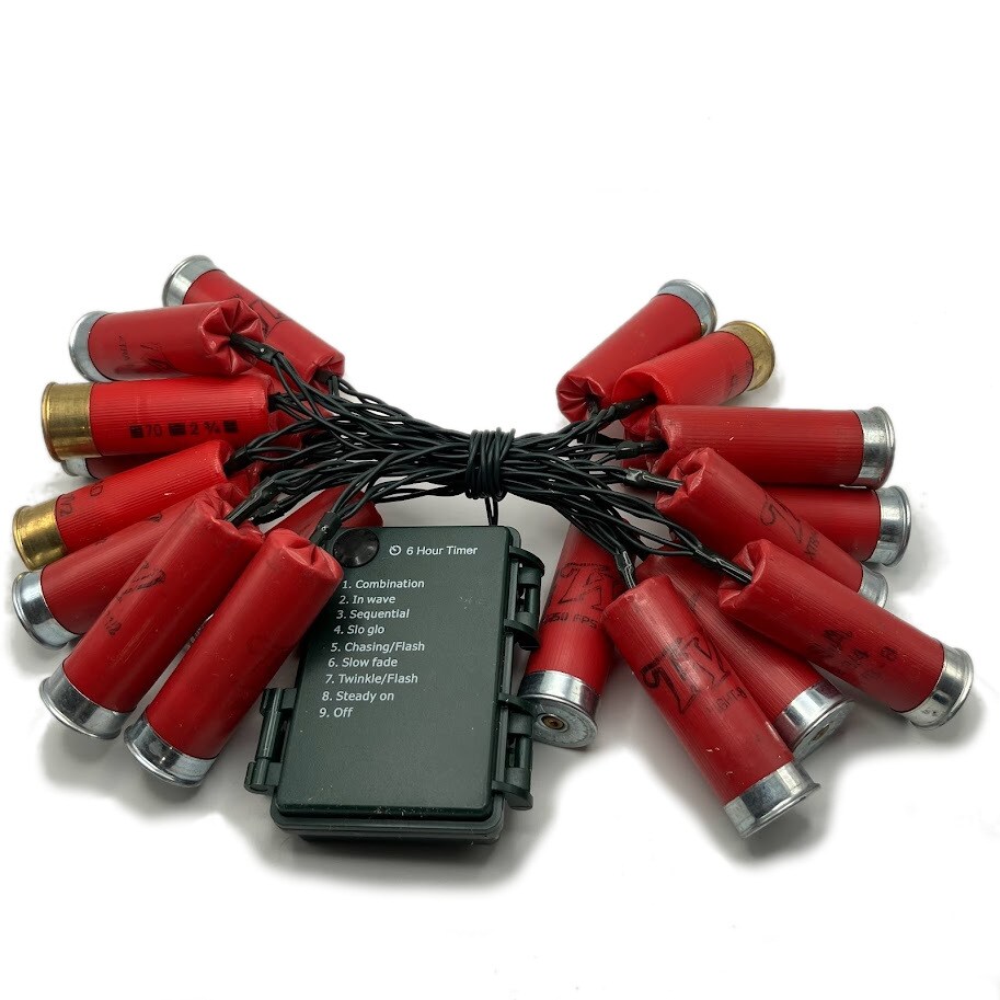 Shotgun Shell Christmas Lights 20ct 8ft, Multiple Color Options