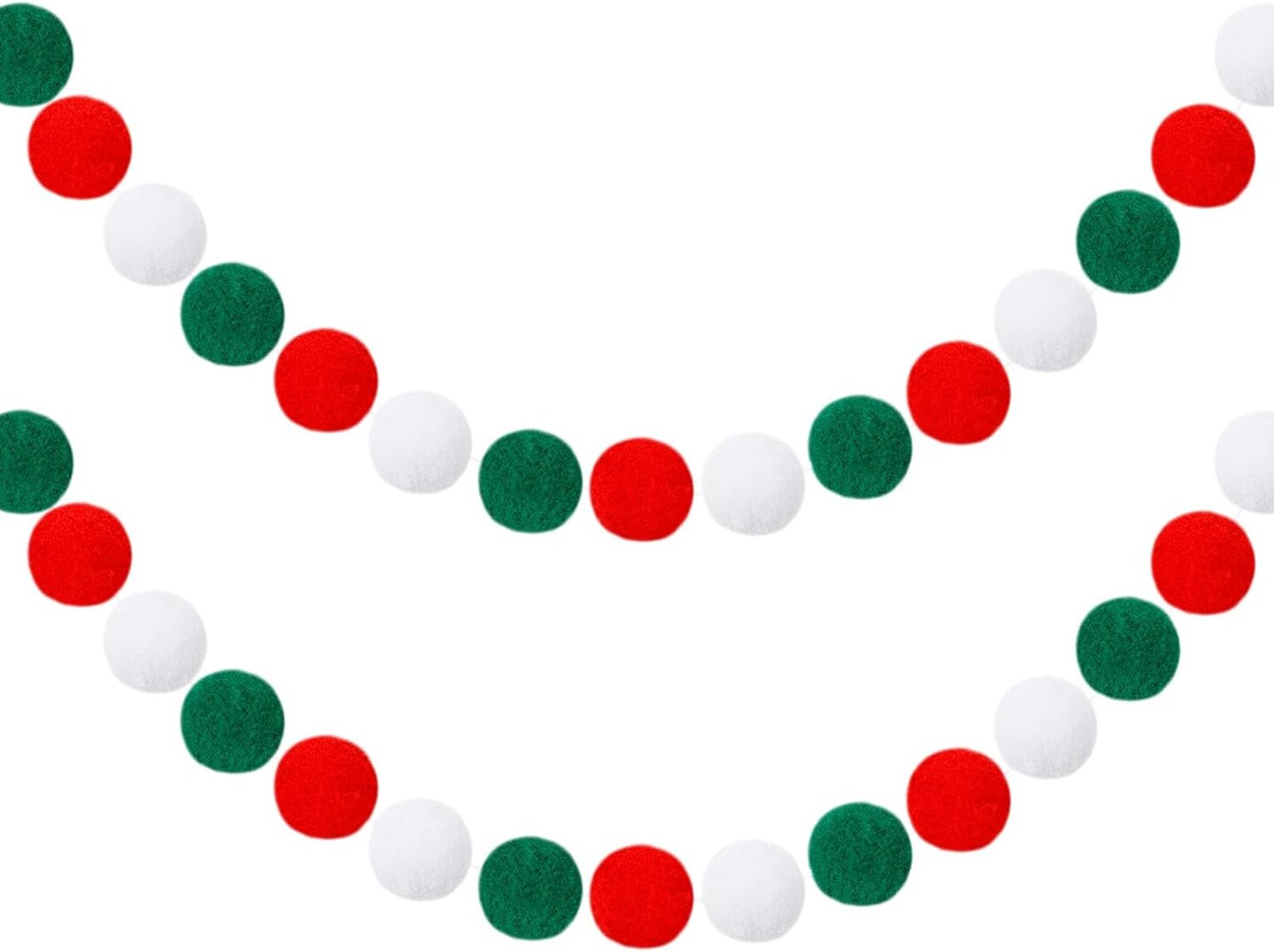 Christmas Garlands, 1.2&#x22; Large Pompom Garland Boho Decor, 16.4Ft 60 Pompom Ball Garlands, Red Green White Garlands for Christmas Party, Mexico, Italy Party Decor(1.2&#x22;/3Cm)