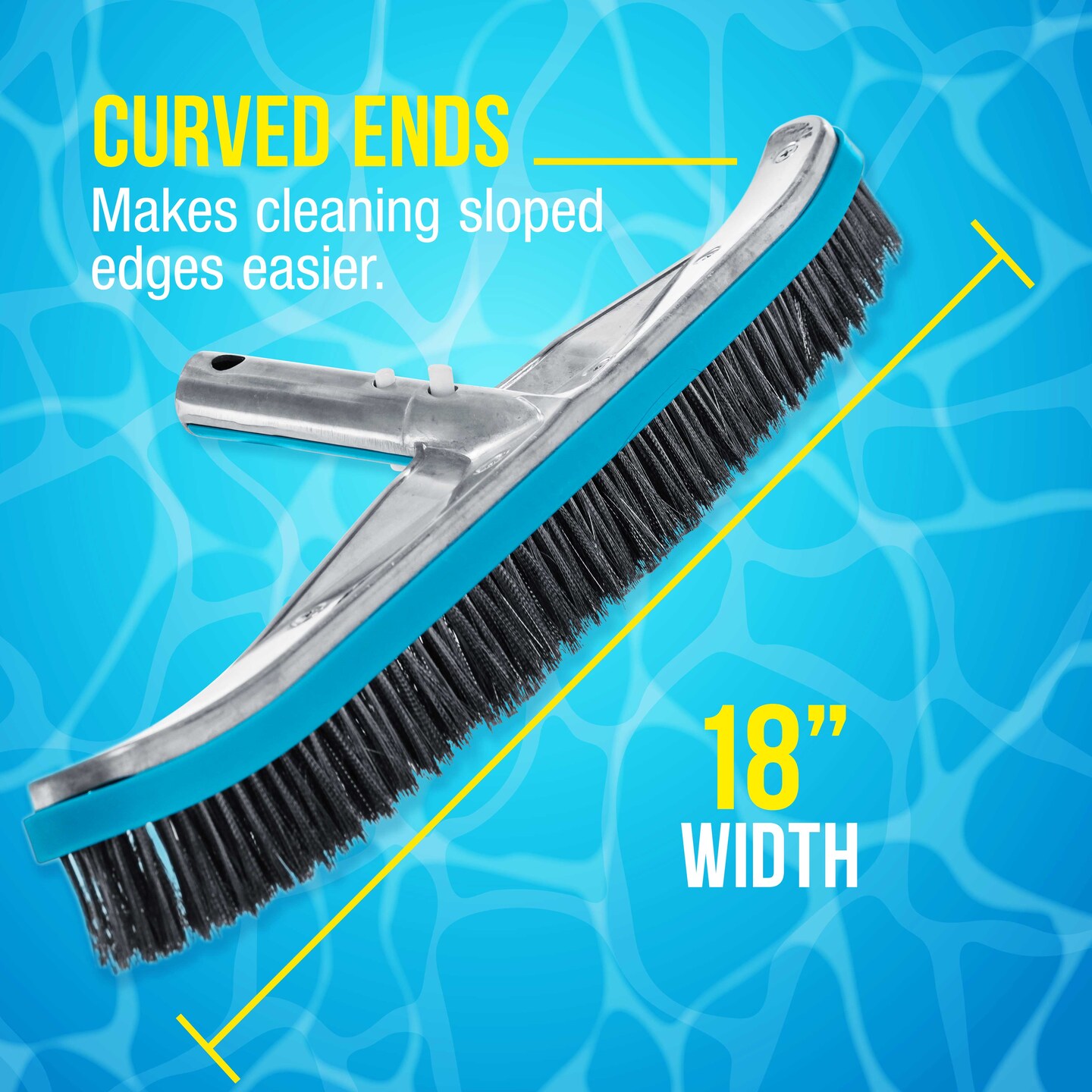U.S. Pool Supply&#xAE; Professional 18&#x22; Stainless Steel Pool Algae Brush with Heavy Duty Aluminum Handle, EZ Clips - Durable Wire Bristles, Scrub &#x26; Remove Rust Stains Debris