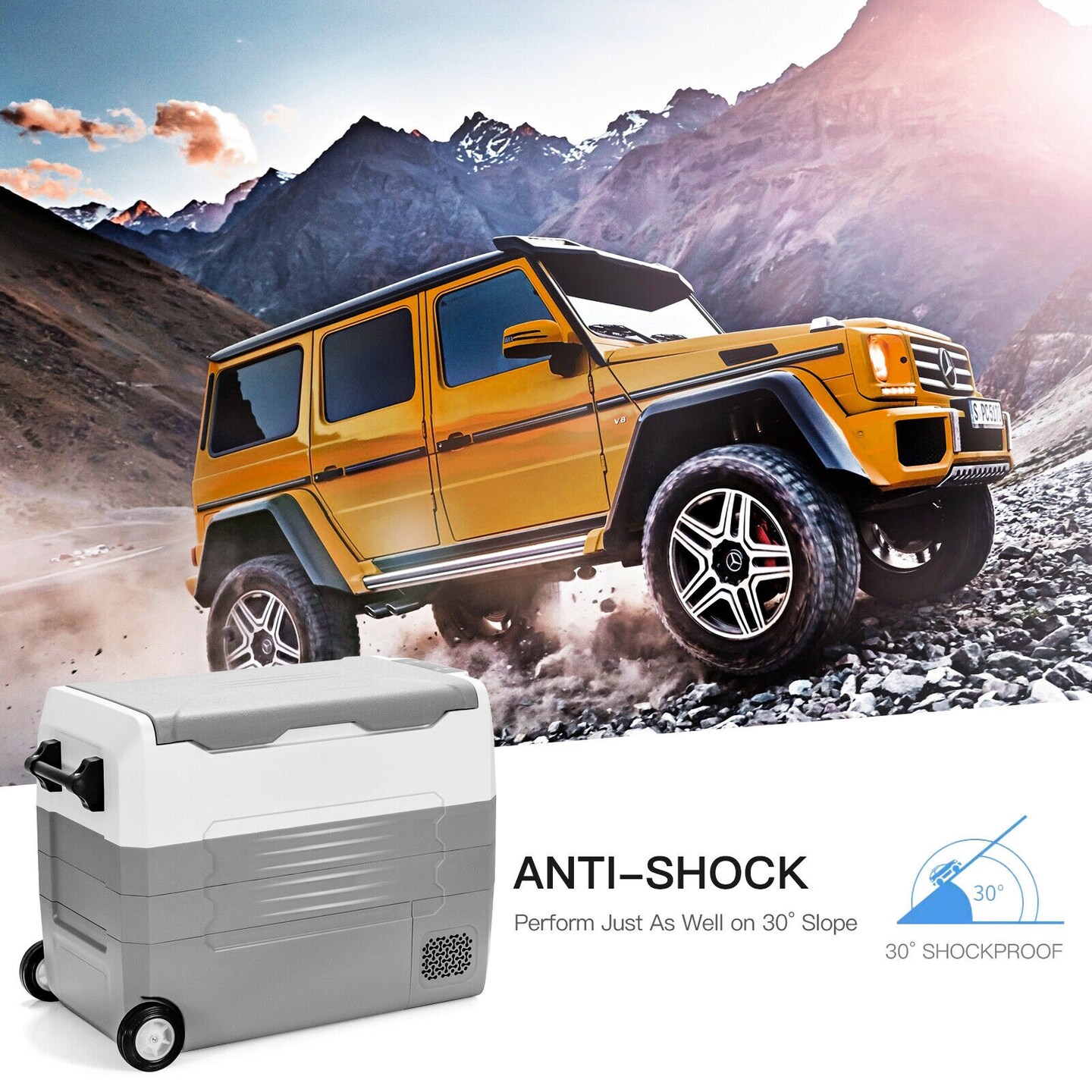 58 Quarts Car Refrigerator Portable RV Freezer Dual Zone with Wheel