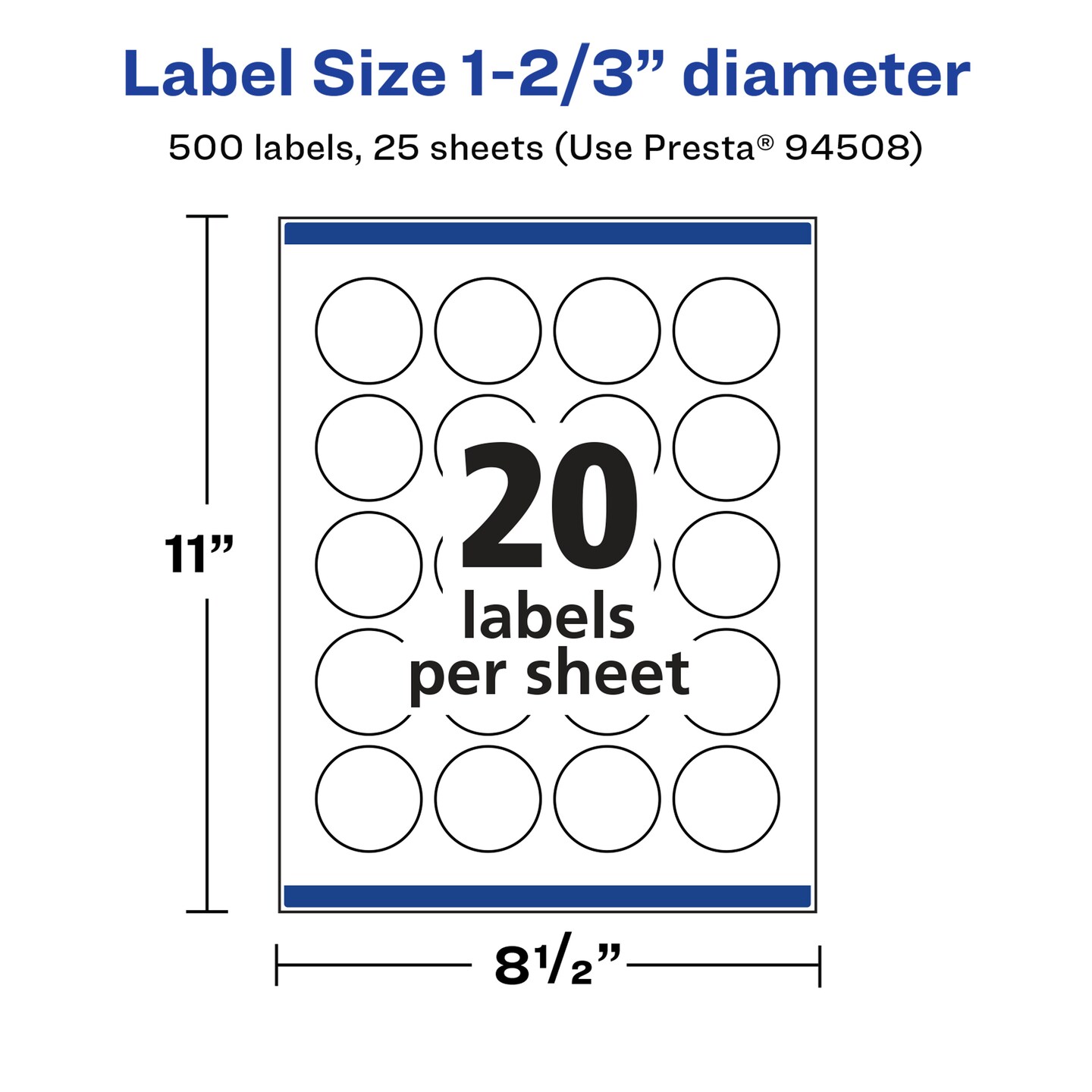 Avery Glossy White Round Labels with Sure Feed, 1-2/3&#x22; Diameter