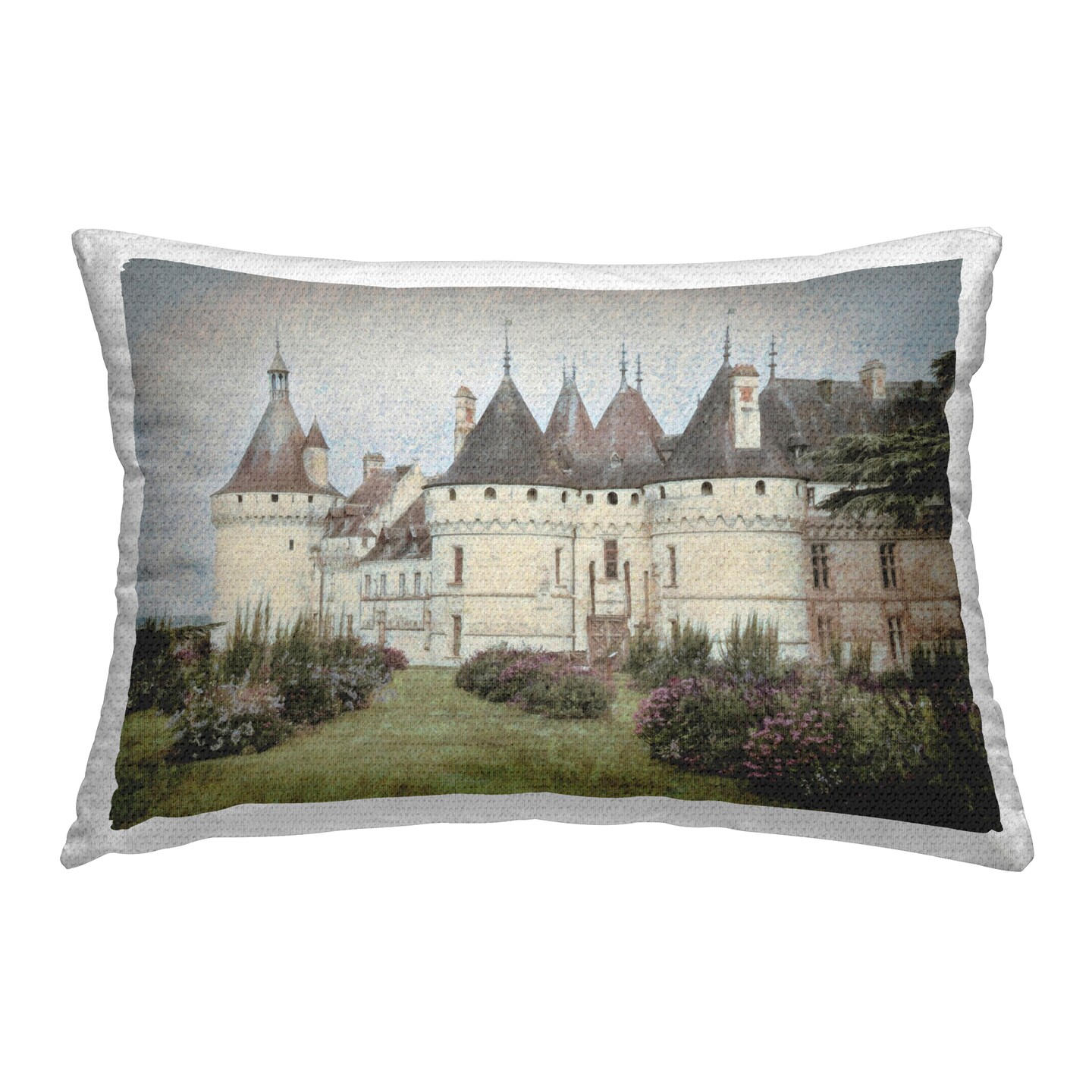 French Castle Landmark Outdoor Printed Pillow Design by Graffitee Studios, 14 x 7 x 20