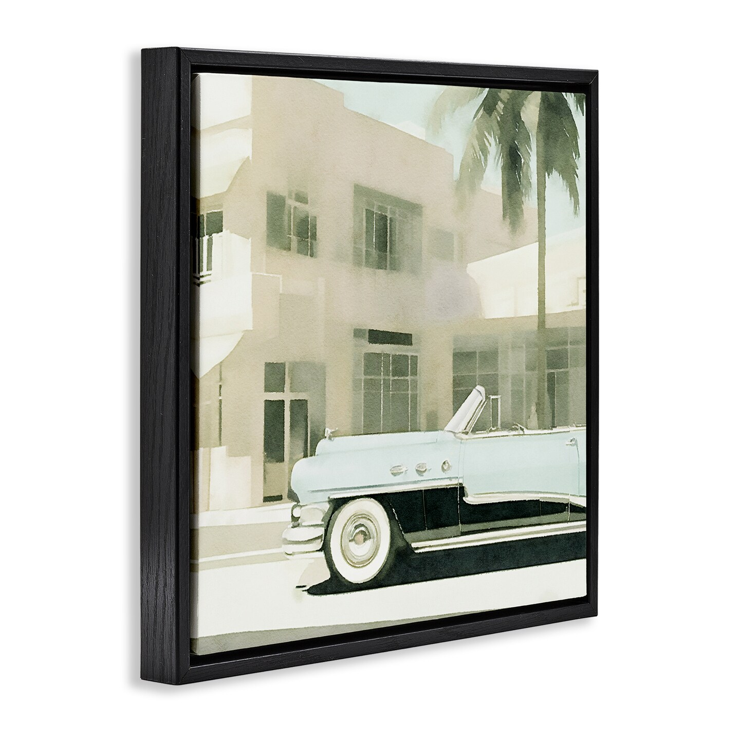 Stupell Industries Miami Car &#x26; Palm Tree Framed Floater Canvas Wall Art Design by Noah Bay
