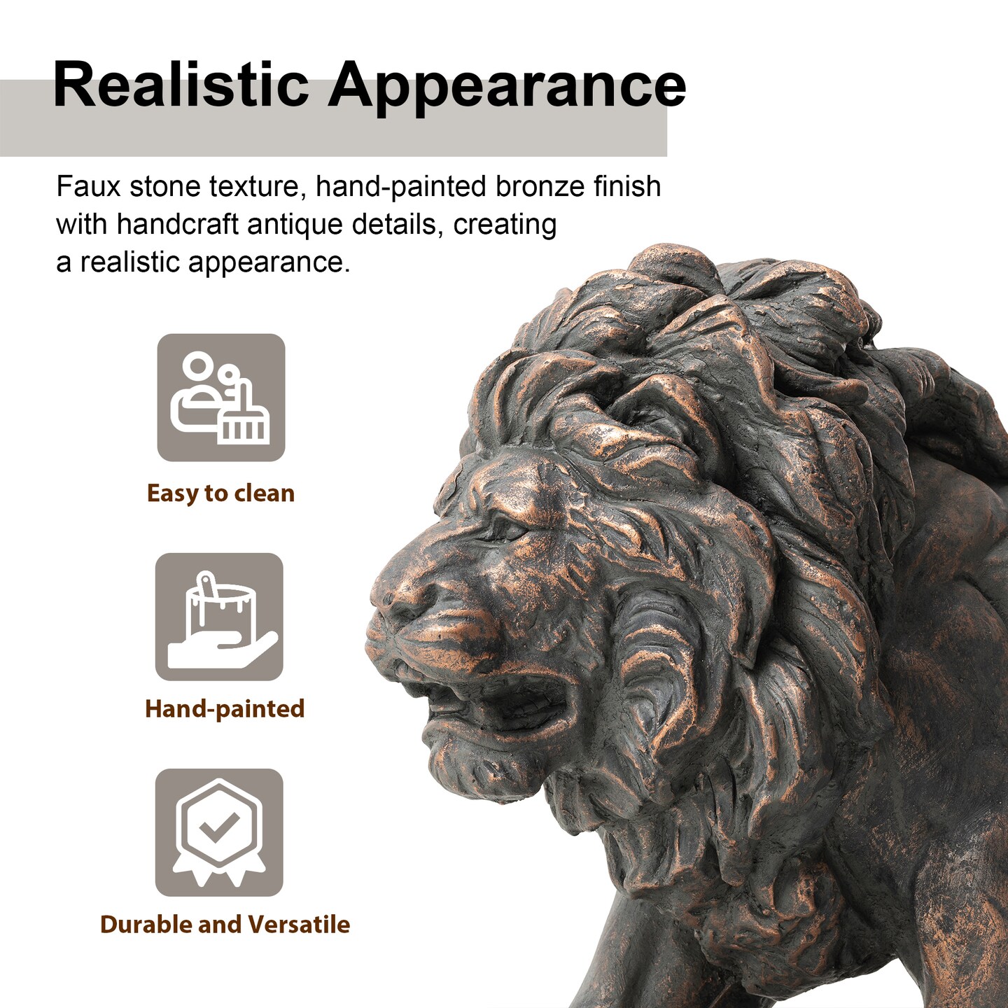 Set of 2 24.5&#x22;L MGO Bronze/Black Walking Lion Garden Statue