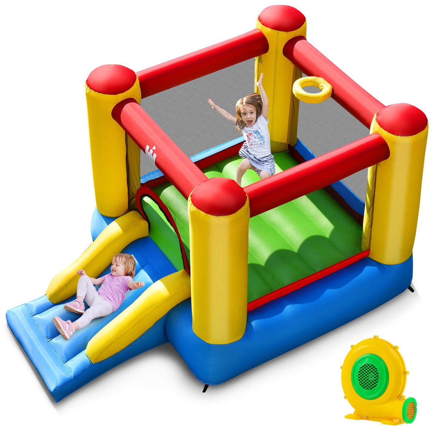 Costway Inflatable Bouncer Kids Bounce House Jumping Castle Slide with 480W Blower