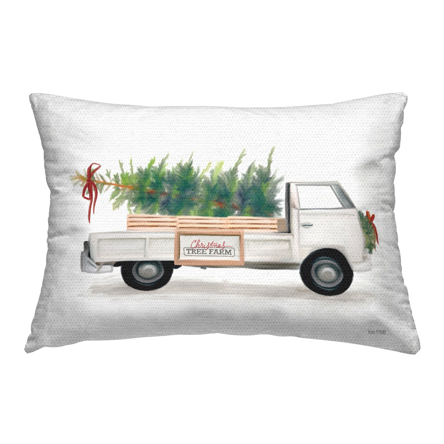 Holiday Tree Truck Design by House Fenway Outdoor Printed Pillow 