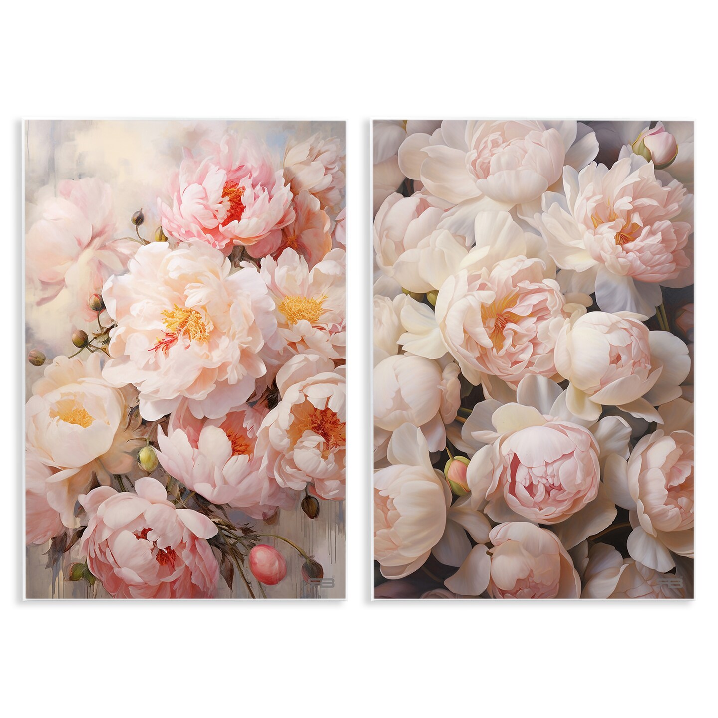 Stupell Industries Soft Pink Cabbage Roses 2 pc Wall Plaque Art Set Design by Roozbeh Bahramali