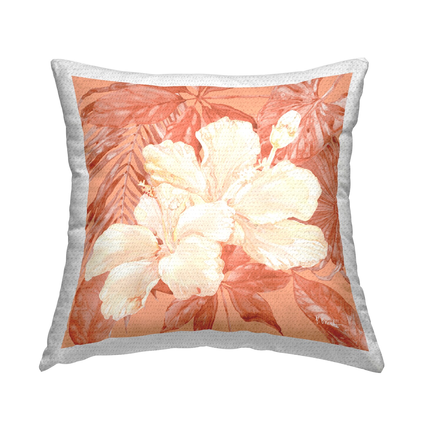 Hibiscus Flower Bunches Outdoor Printed Pillow Design by Paul Brent, 18 x 7 x 18