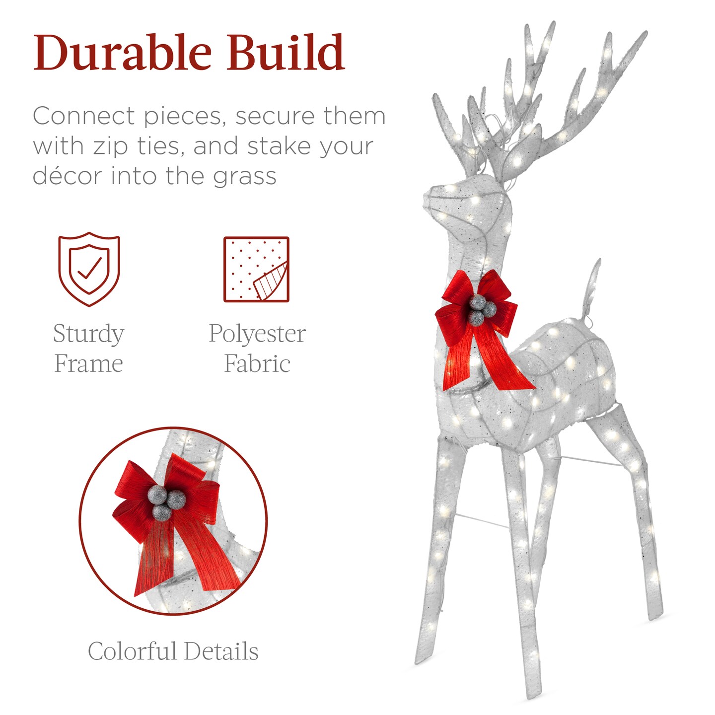Best Choice Products Lighted Christmas 4ft Reindeer &#x26; Sleigh Outdoor Decor Set w/ 205 LED Lights, Stakes
