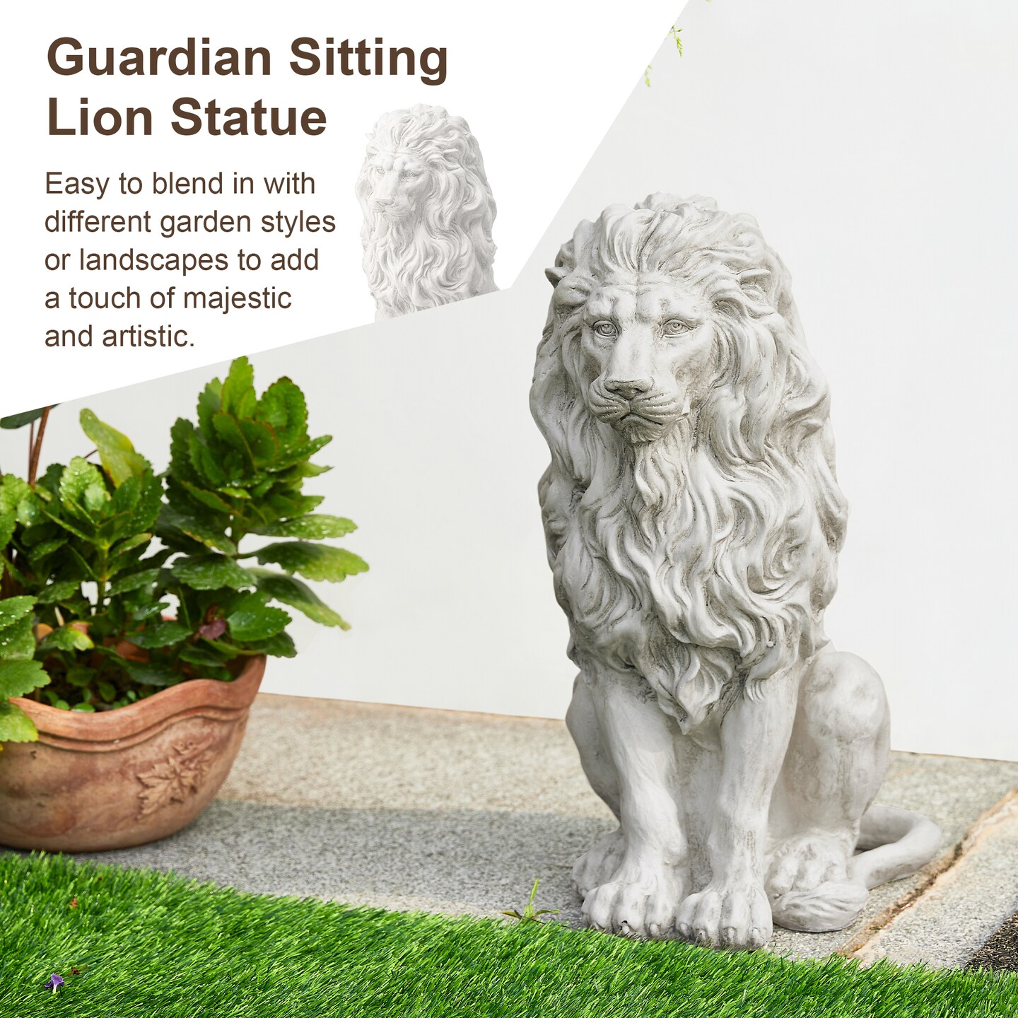 Set of 2 20.75"H/27.75"H MGO White Guardian Sitting Lion Statue