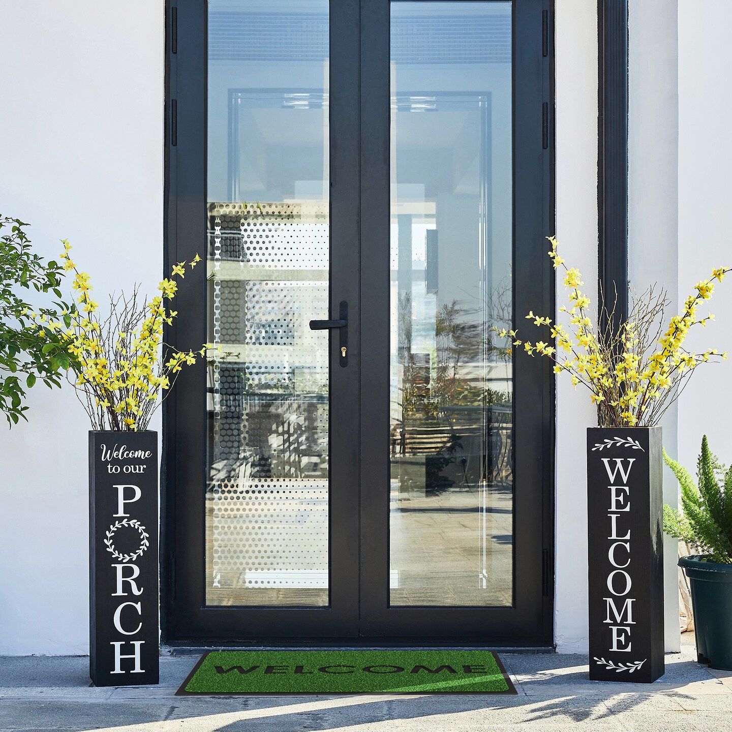 Set of 2 30&#x22;H Double Sided Solid Wood Boxed &#x22;WELCOME&#x22; Porch Signs