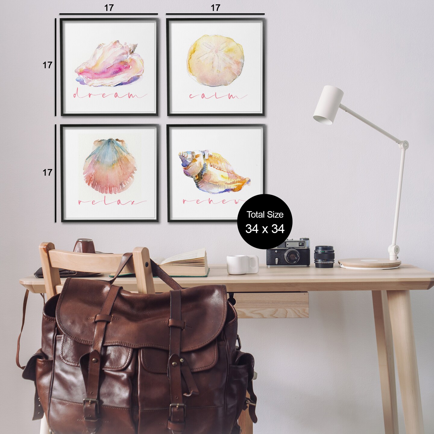 Stupell Industries Watercolor Seashells with Phrases 4 pc Framed Giclee Wall Art Set Design by John Keeling