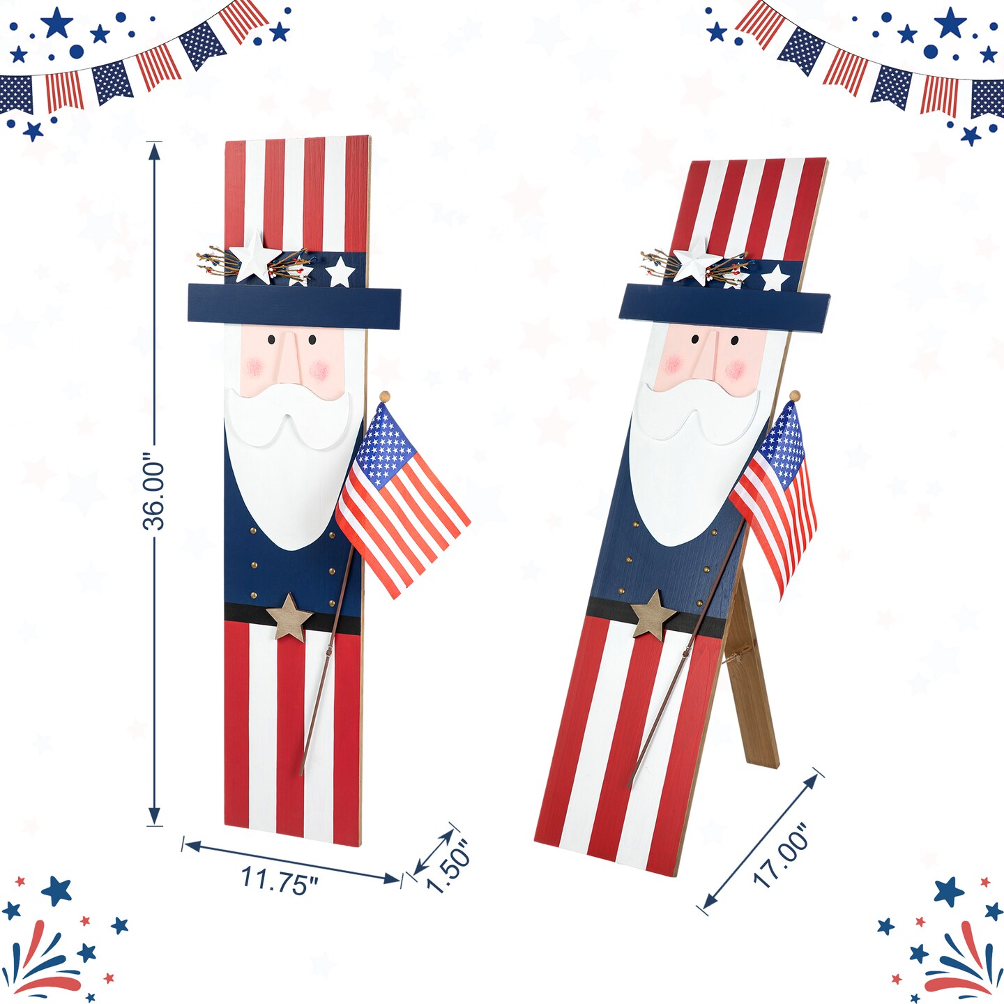 36&#x22;H Patriotic/ Americana Wooden Uncle Sam Porch Decor