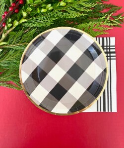 Black &#x26; White Buffalo Plaid 9&#x22; Plates with Gold Trim &#x2013; Perfect for Any Celebration