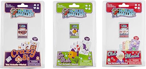 Worlds Smallest Mini Travel Card Games Bundle Set of 3 Crazy 8's - Old Maid - Go Fish
