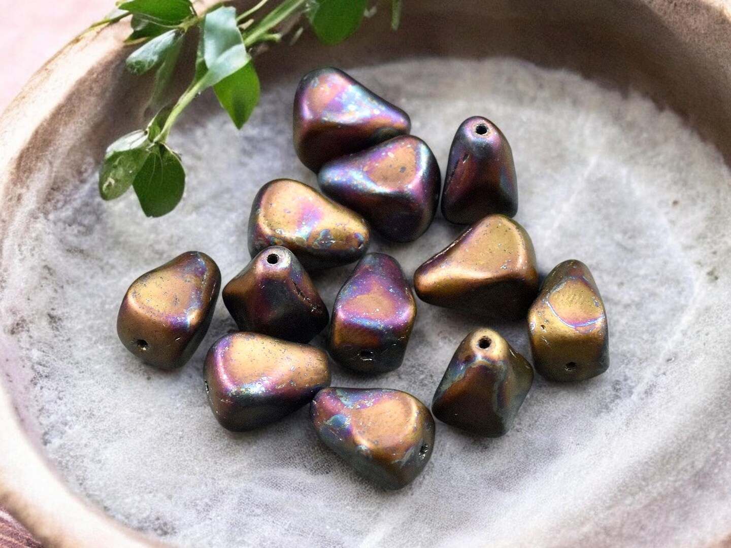 *12* 13x12mm Bronze Raku Vintage Style Drop Beads