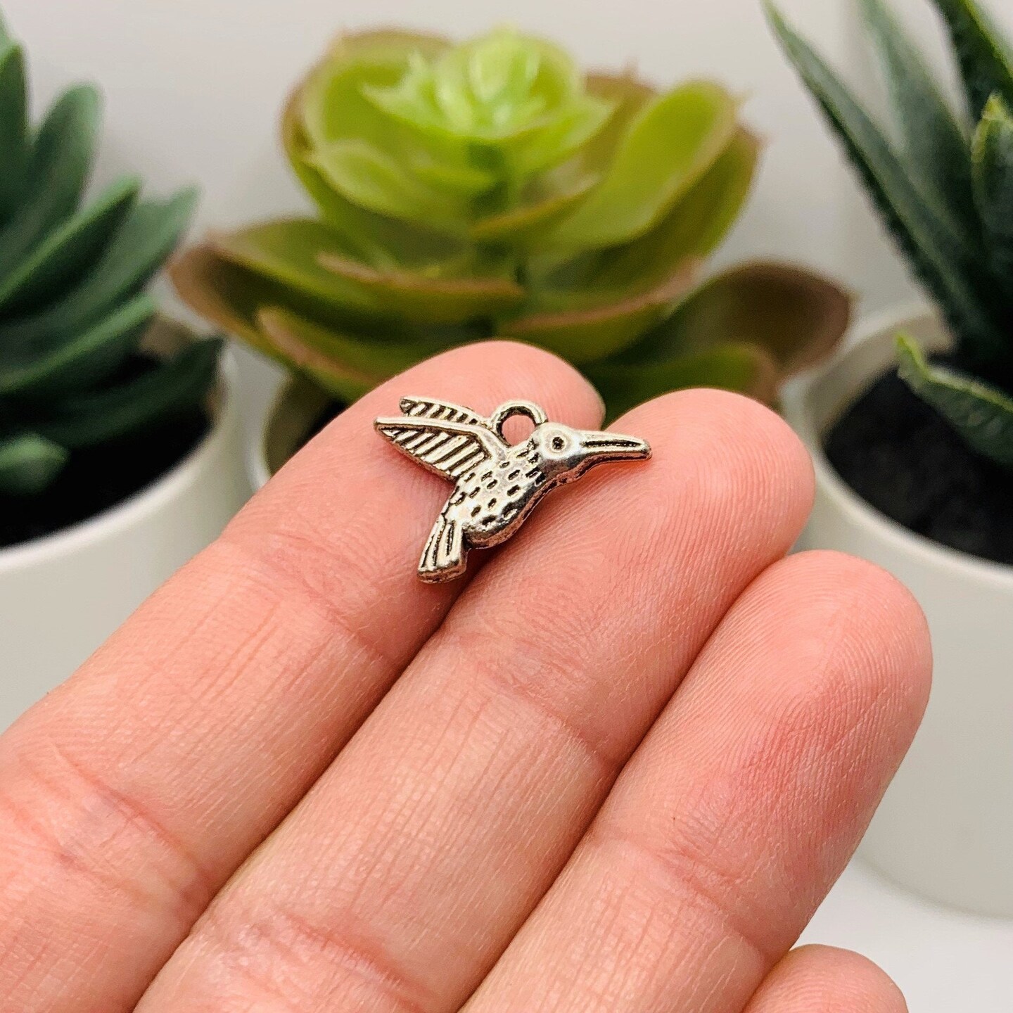 4, 20 or 50 Pieces: Small Silver Hummingbird Charms