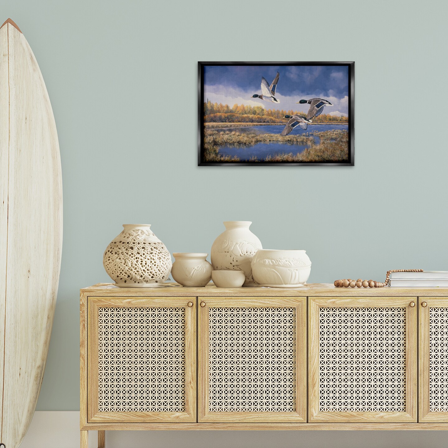 Stupell Industries Ducks Heading South Framed Floater Canvas Wall Art Design by Andrew Kiss