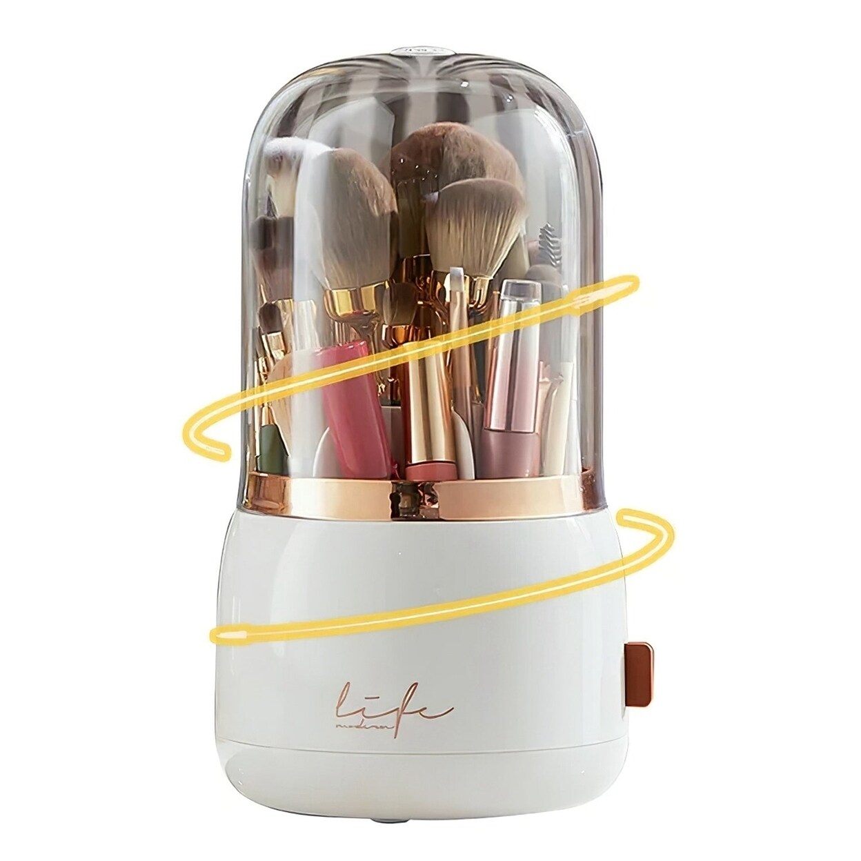 360 Rotating Makeup Brush Holder With Lid Makeup Organizer For Vanity Makeup Brush Container With 7 Compartments