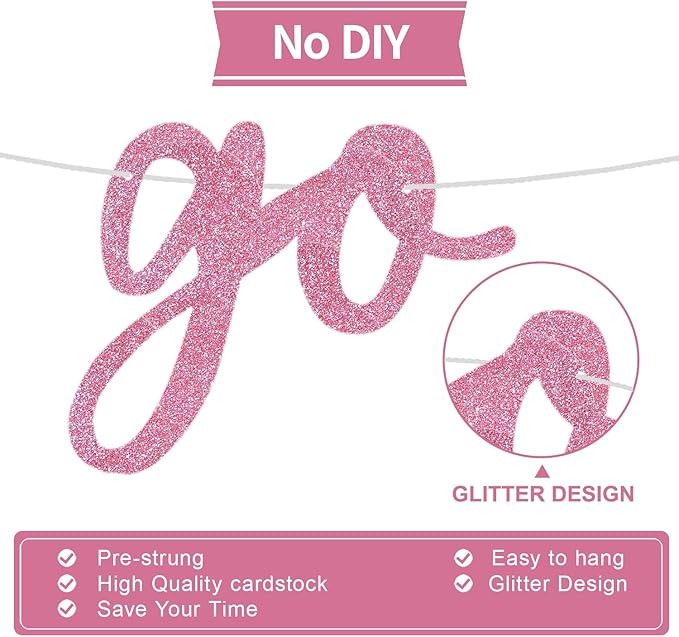 Pink Go Shawty It's Your Birthday Banner ,Hip Hop Theme Birthday Party Decoration - Pre-Strung - No DIY- Glitter Happy Birthday Sign Garland for 30th Man Women Photo Props Party Supply