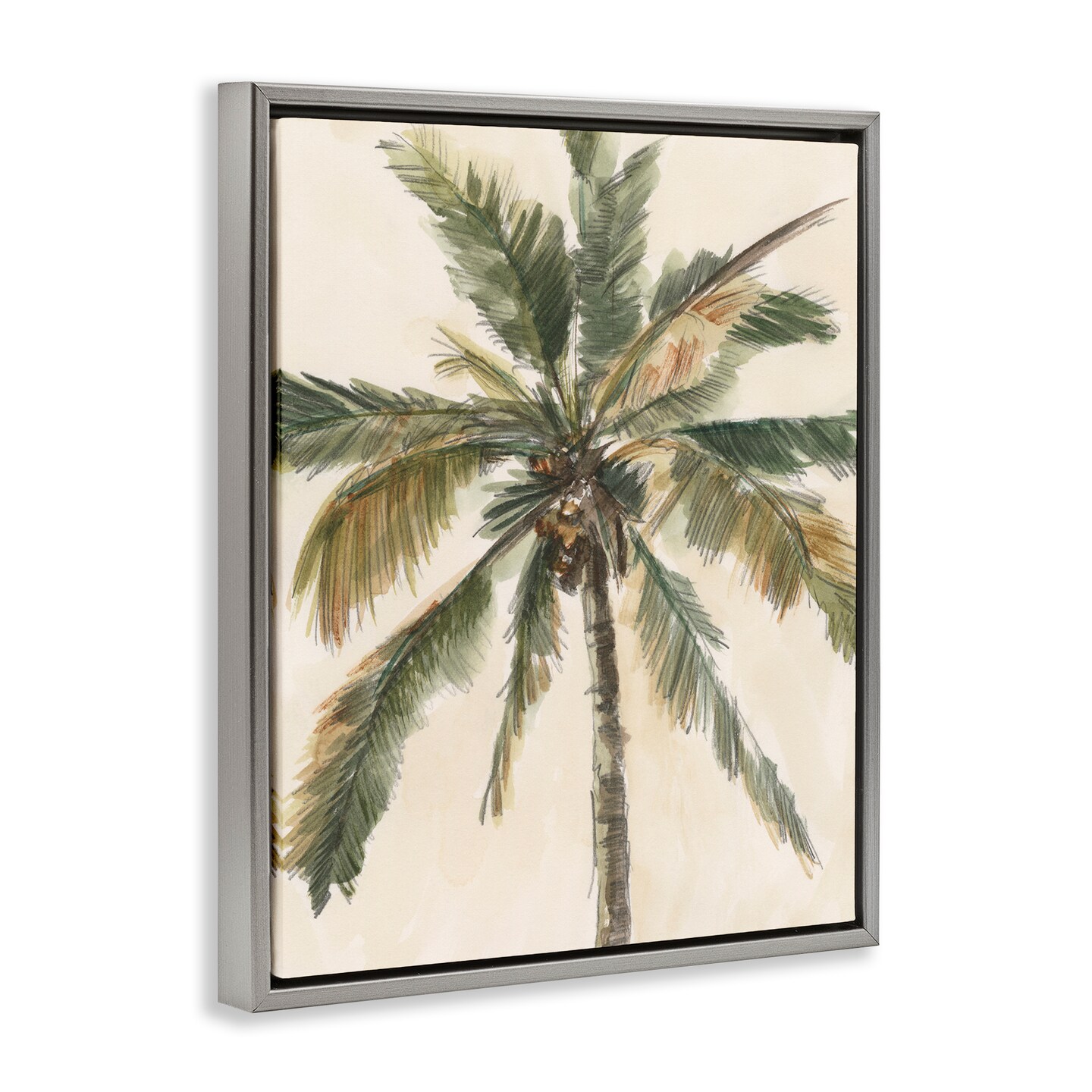 Stupell Industries Palm Tree on Beige Framed Floater Canvas Wall Art Design by Ethan Harper