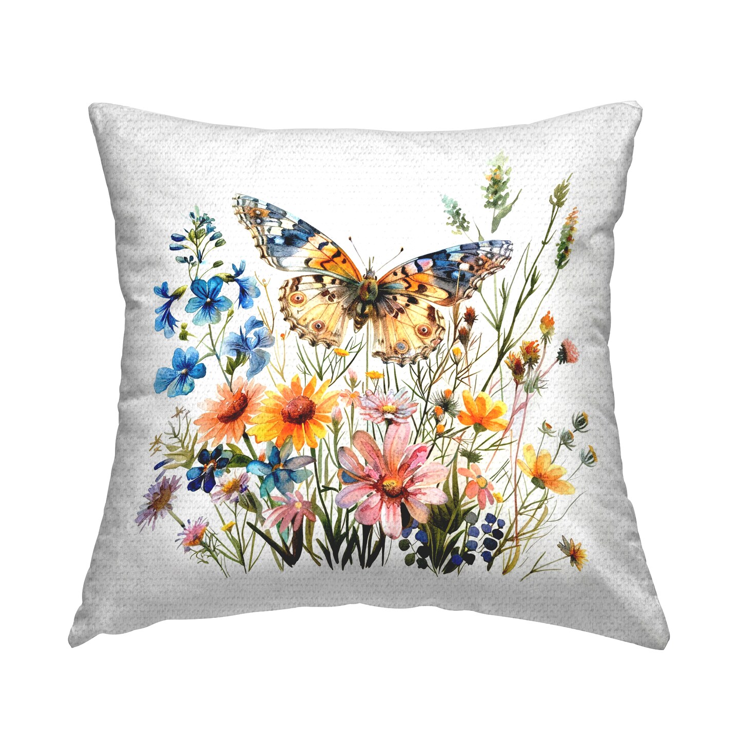 Spring Butterfly Garden Outdoor Printed Pillow Design by LSR Design Studio, 18 x 7 x 18
