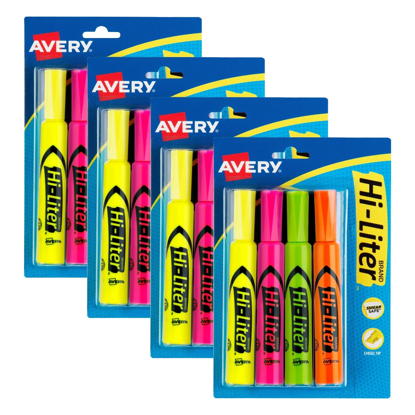 Hi-Liter&#xAE; Desk-Style Highlighters, Assorted Colors, Smear Safe&#x2122;, Nontoxic, 4 Per Pack, 4 Packs