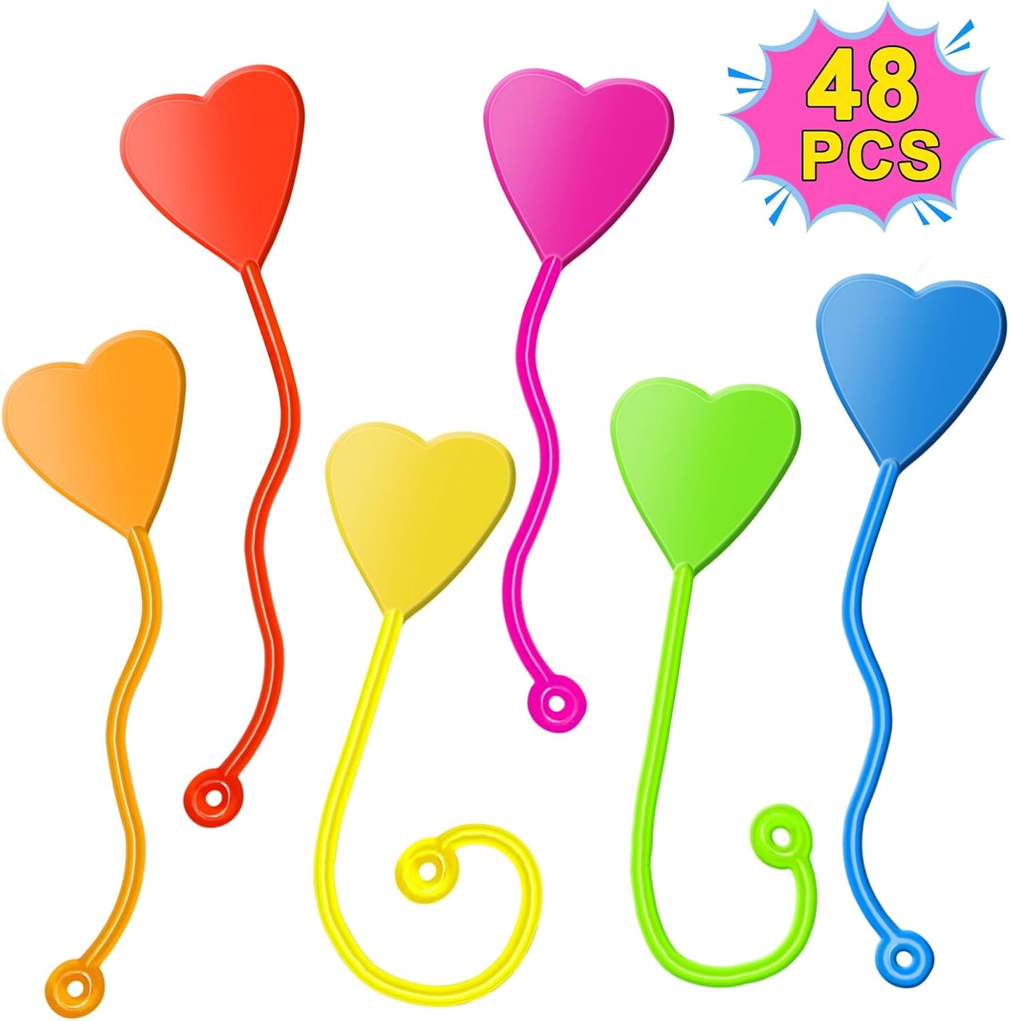 Valentines Sticky Hands Bulk 48PCS Valentines Day Gifts for Kids Classroom Prizes Valentines Party Favors for Kids Stretchy Heart Sticky Hand Toy Valentines Day Goodie Bag Stuffers Kids Party Supplies