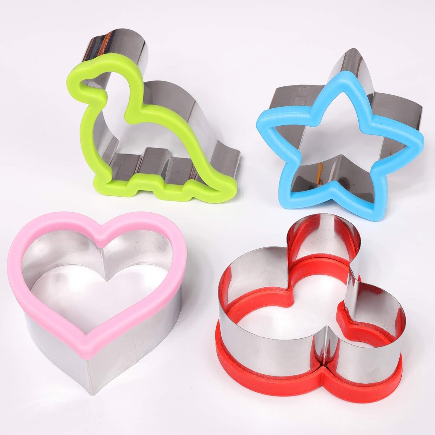 8 Pack Stainless Steel Sandwiches Cutter Dinosaur Heart Star Shapes for Kids