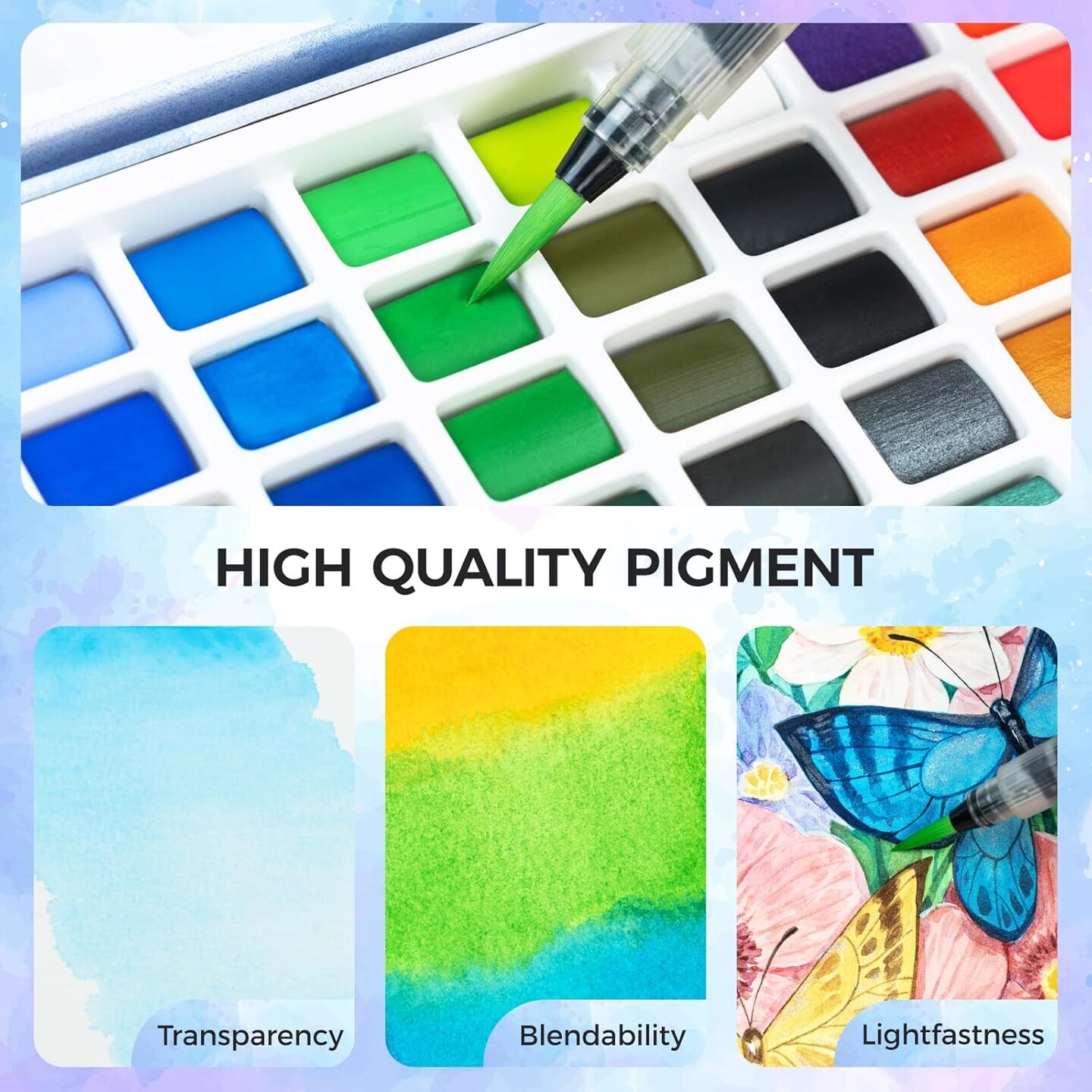 Ohuhu Watercolor Travel Paint Set, Portable Watercolor Kit for Outdoors 50-color with Watercolor Papers, Brush Pen, Acrylic Pen, Pencil and Accessories for Painting, Non-toxic Watercolors Paint for Artists Adults Beginners Kids Gift Idea
