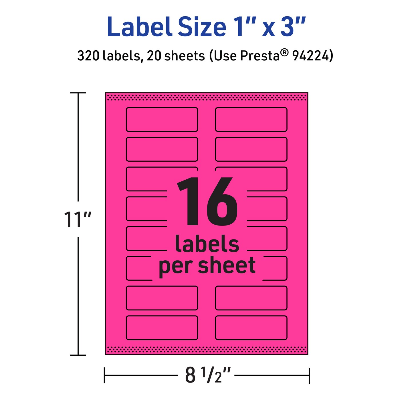 Avery Neon Magenta Paper Labels, 1&#x22; x 3&#x22; Rectangle