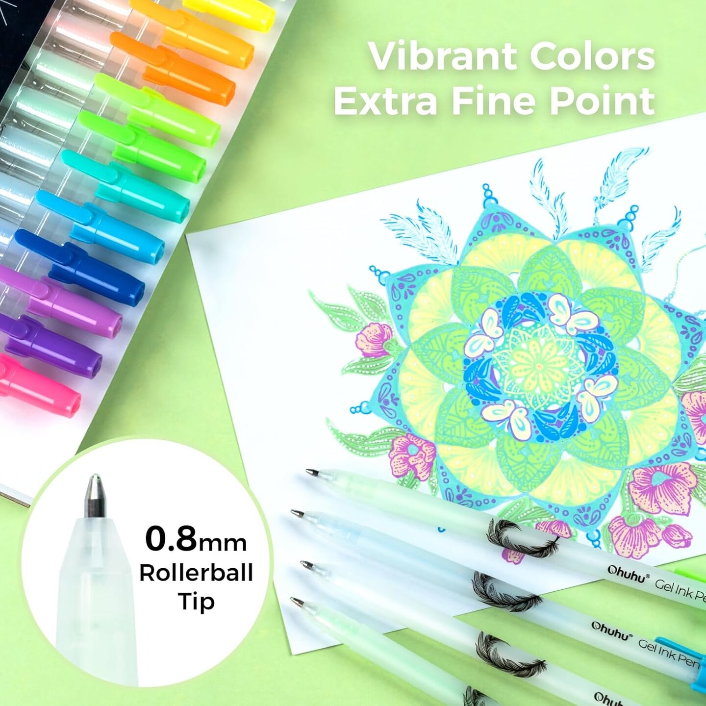 Ohuhu Gel Ink Pens: 12 Pack Extra Fine Point Pens Opaque Gel Ink Pens Smooth White Ink Pens for Highlight Black Paper Art Drawing Scrapbook Bullet Journal - Leahi (Colored Ink Pen)