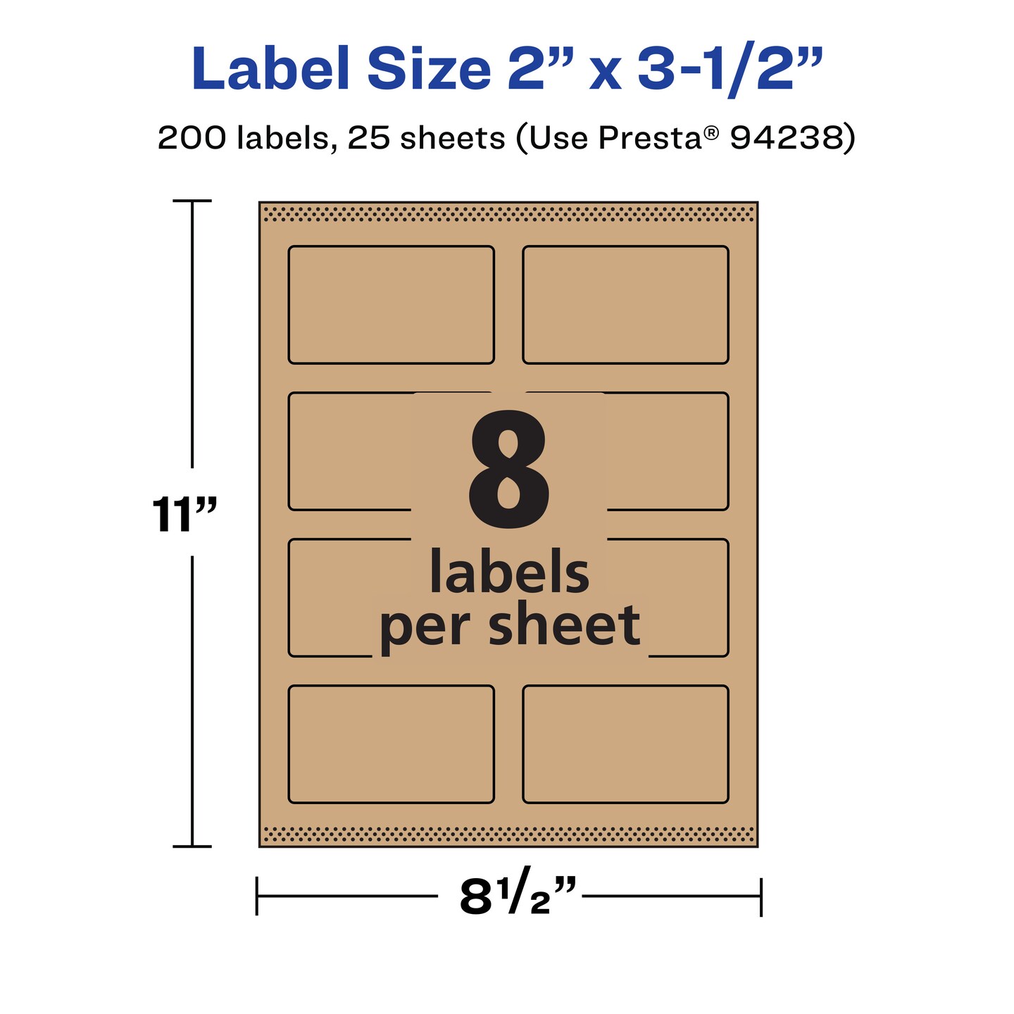 Avery Kraft Brown Rectangle Labels with Sure Feed, 2&#x22; x 3.5&#x22;