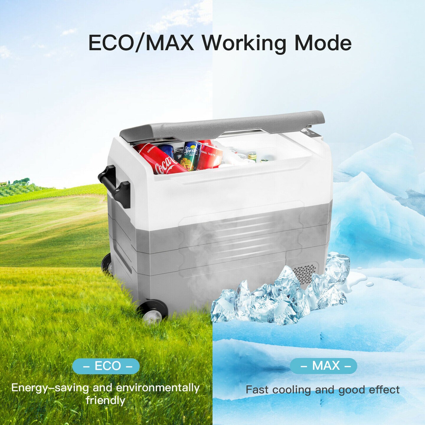 58 Quarts Car Refrigerator Portable RV Freezer Dual Zone with Wheel
