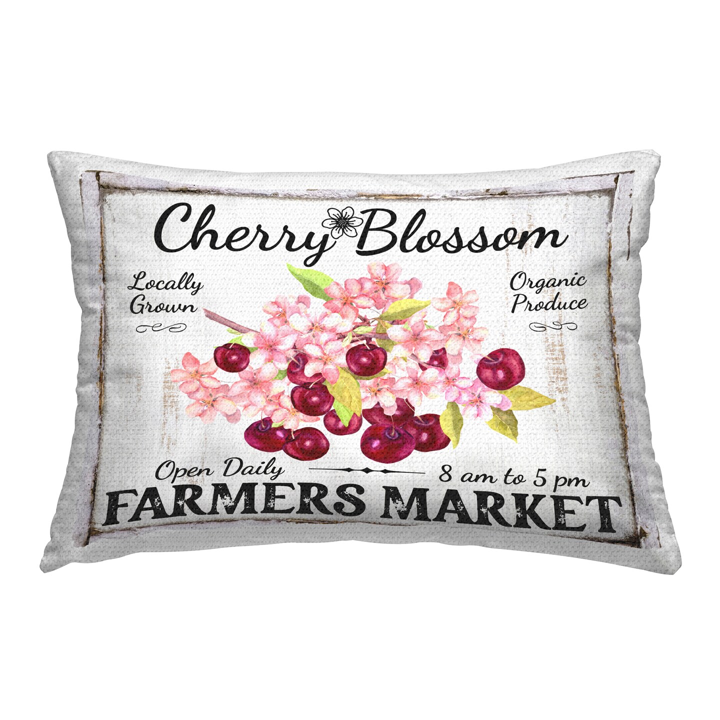 Cherry Blossom Farmer's Market Outdoor Printed Pillow Design by Creatif Belle, 14 x 7 x 20