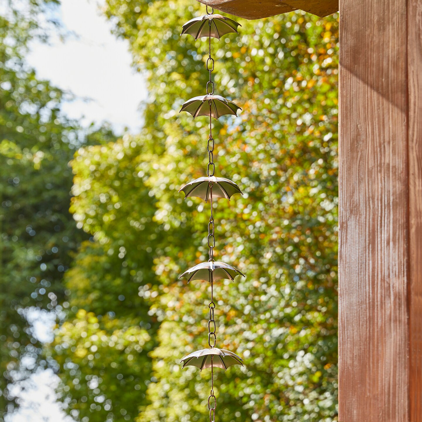 8.5ft 15-Piece Faux Copper Umbrella Shaped Rain Chain with V-Shaped Gutter Clip