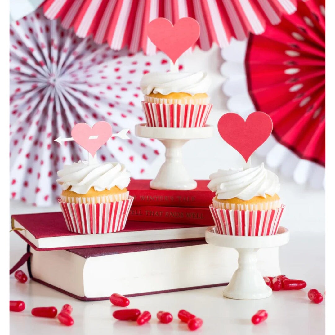 Valentine’s Hearts & Arrows Cupcake Kit – 24 Toppers & Polka Dot Liners for Festive Baking & Party Fun