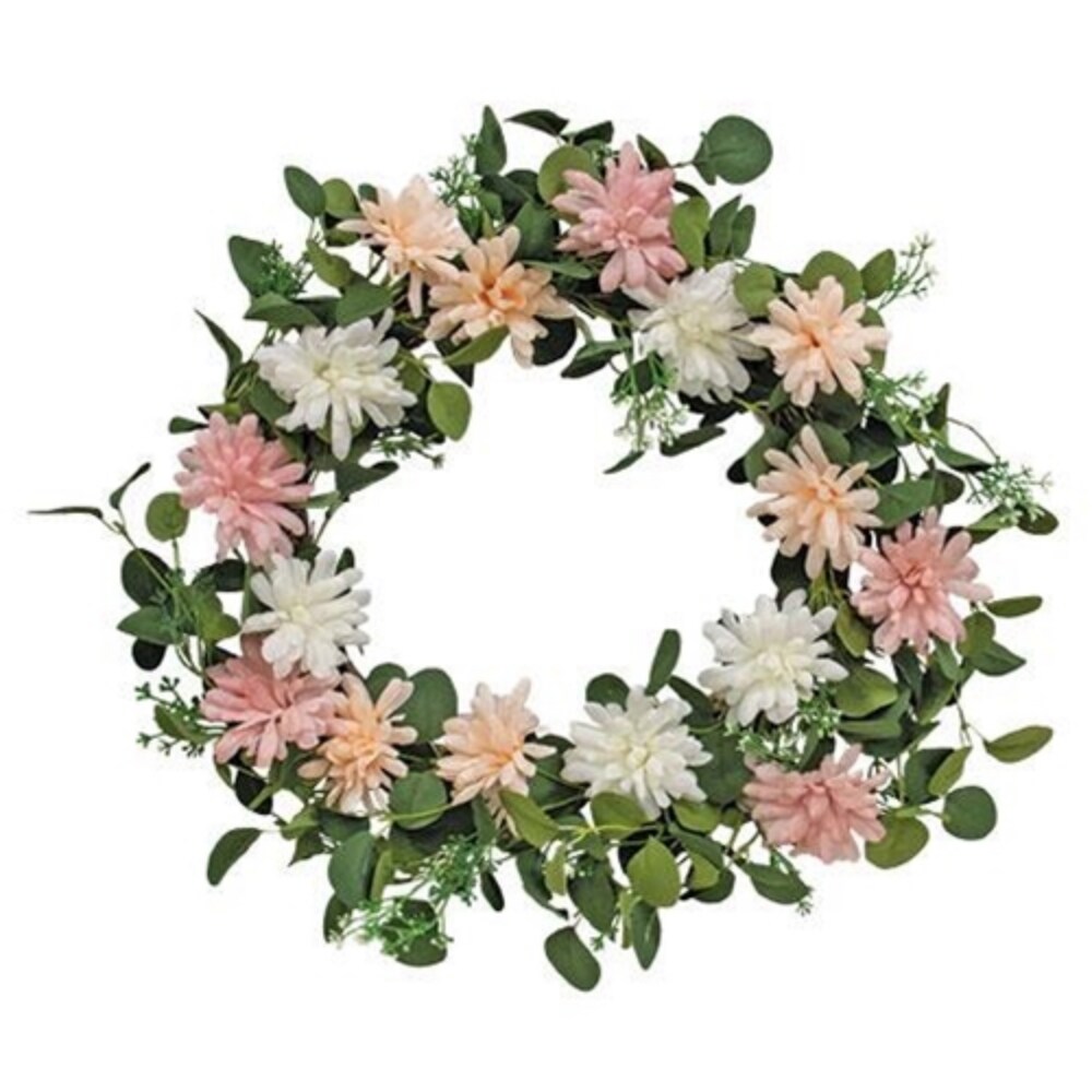 Pink Blush &#x26; White Spring Flower &#x26; Eucalyptus Wreath