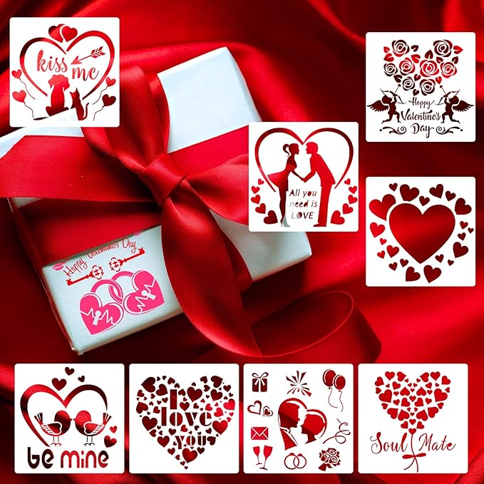 25 Pieces Valentine&#x27;s Day Stencils Reusable Valentine Painting Templates Plastic Heart Couple Album Drawing Stencils for Valentine&#x27;s Day DIY Craft Painting Scrapbooking Card Wedding Decoration