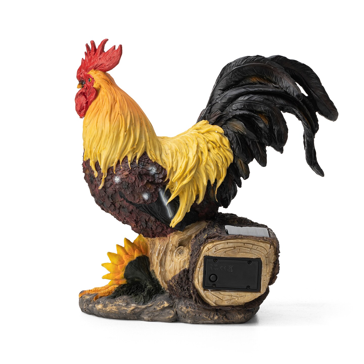 13.75&#x22;H Resin Solar Powered Vibrant Rooster Garden Statue