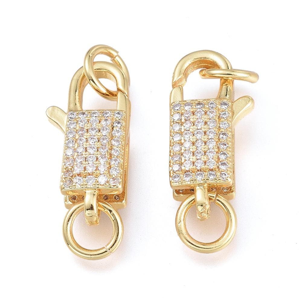 20x9mm 18k Gold Plated Brass Micro Pave Cubic Zirconia Lobster Clasp
