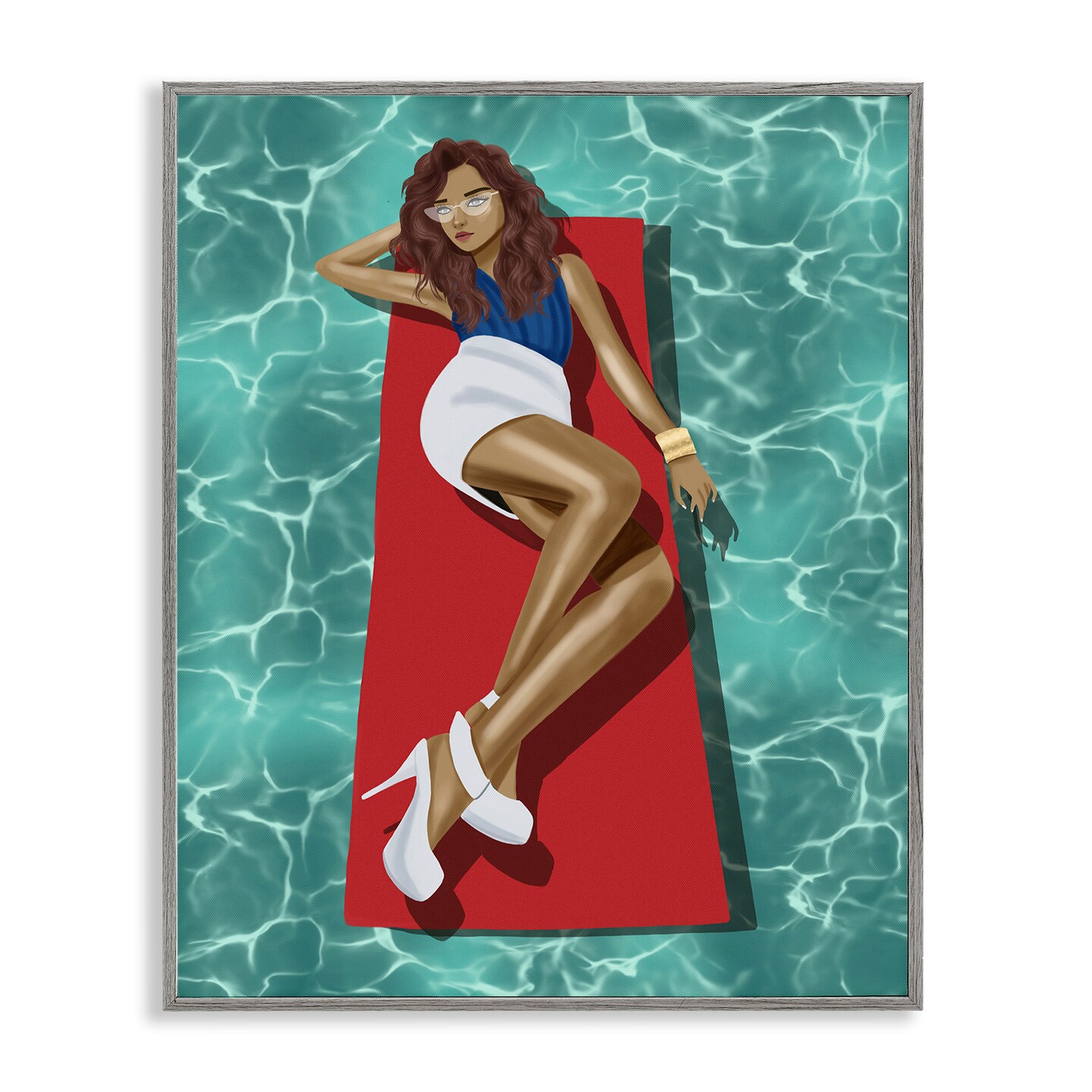 Stupell Industries Lounging on Pool Raft Framed Giclee Wall Art Design by Saba Rauf