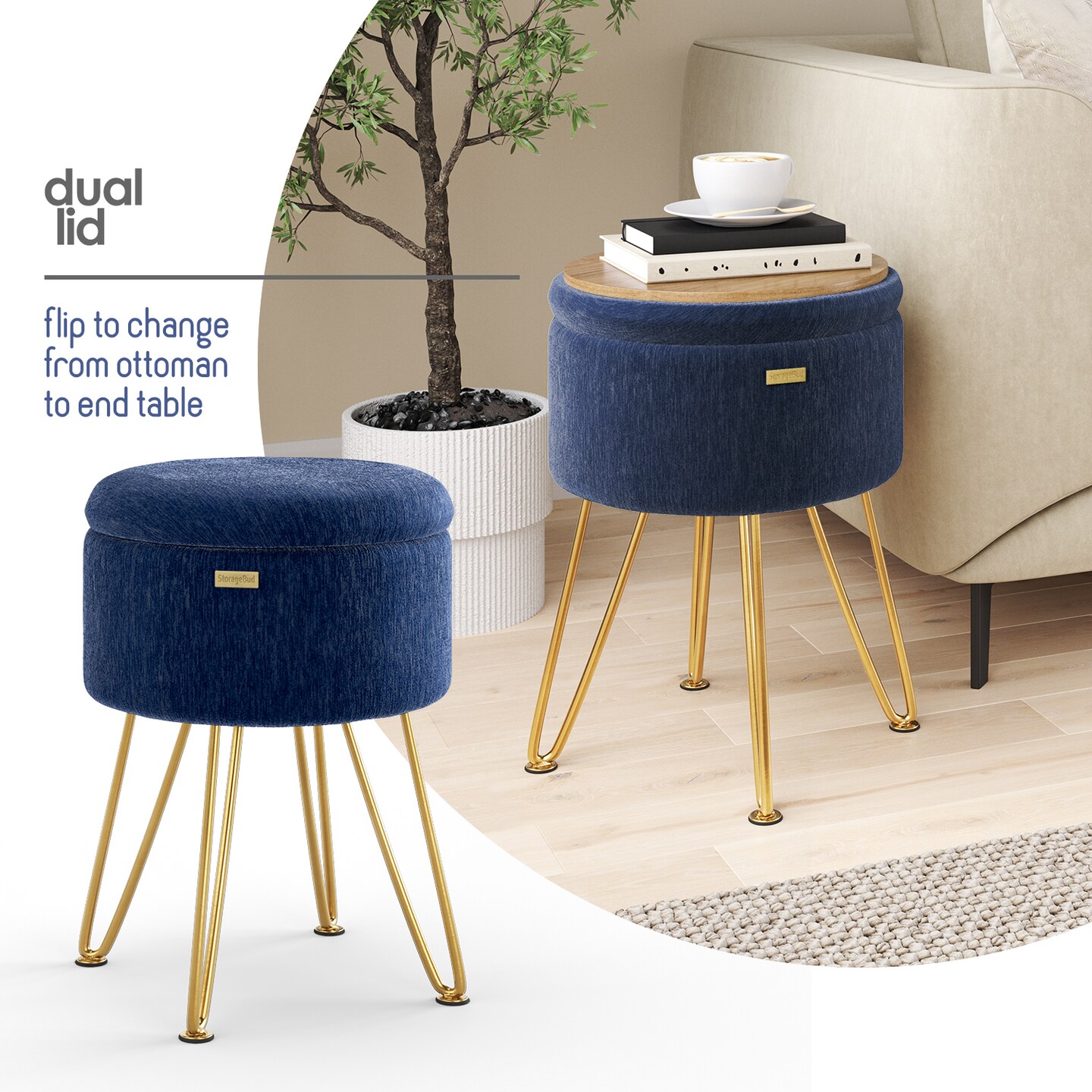StorageBud Textured Velvet Storage Ottoman with Storage