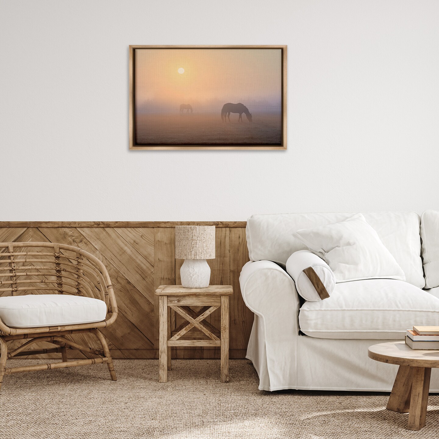 Stupell Industries Misty Sunlit Horses Framed Floater Canvas Wall Art Design by Marty Hulsebos