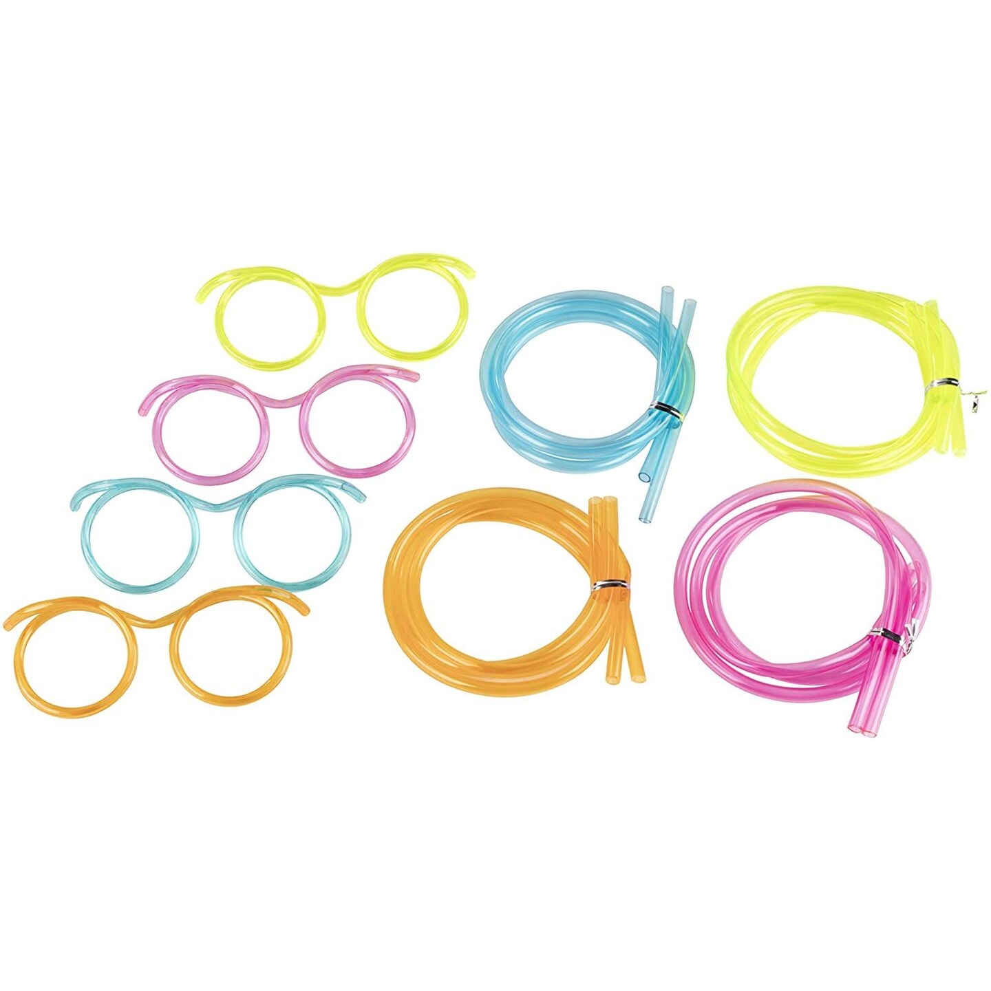 Silly Straw Glasses - 12-Pack Flexible Drinking Straw Novelty Eyeglass Frame, Bar Accessories, for Birthdays, Bridal Showers, Party Supplies, Favors, Game Ideas, 4 Assorted Colors