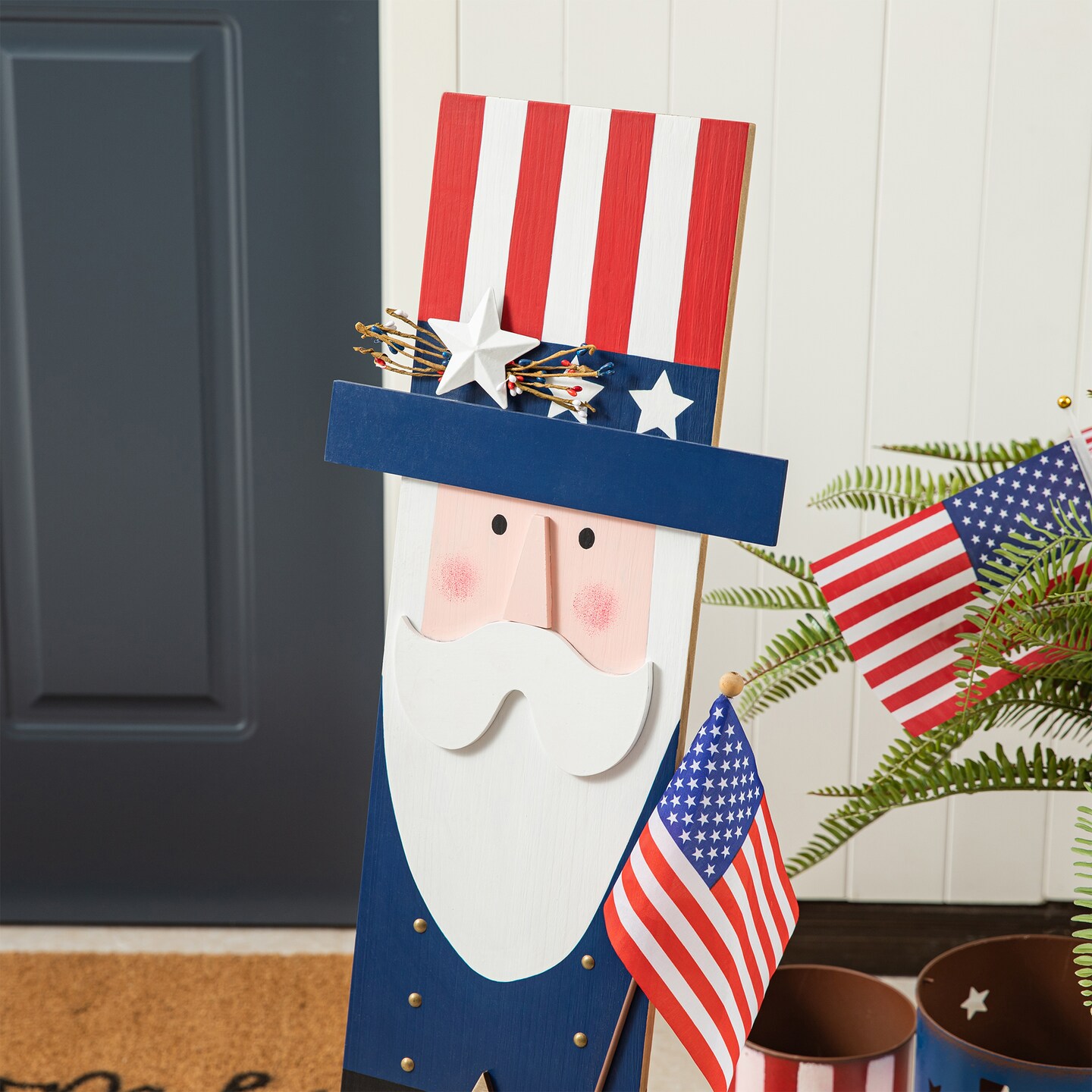 36&#x22;H Patriotic/ Americana Wooden Uncle Sam Porch Decor