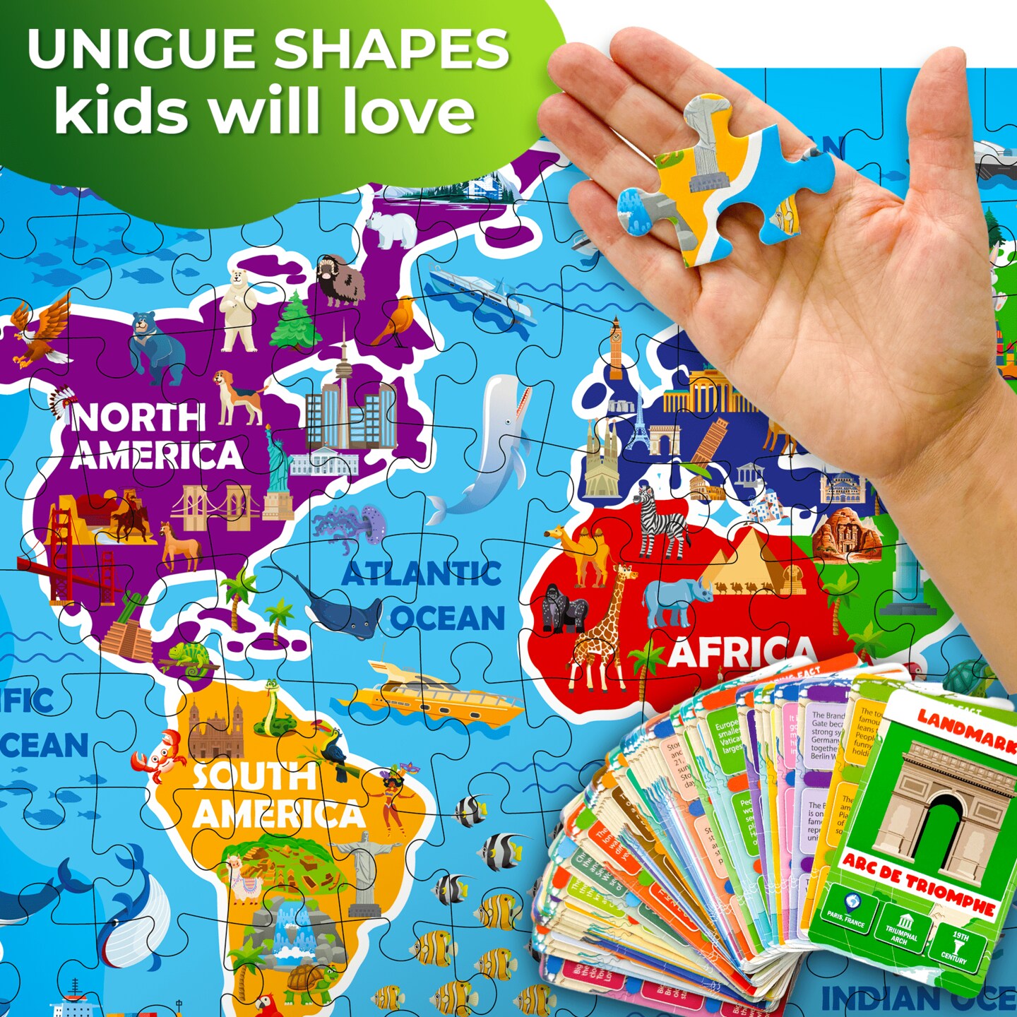 150 Pcs Jigsaw Puzzles 50 Cards For Kids | World