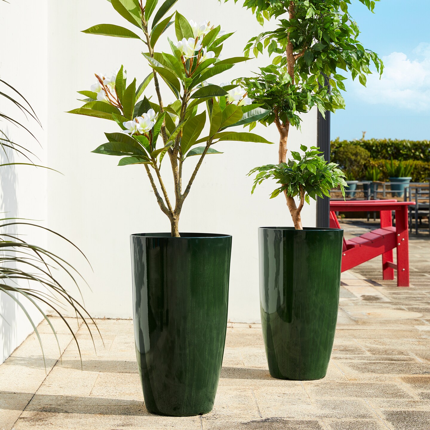 23.5"H Set of 4 Oversized Gradient Faux Ceramic Tall Plastic Planter