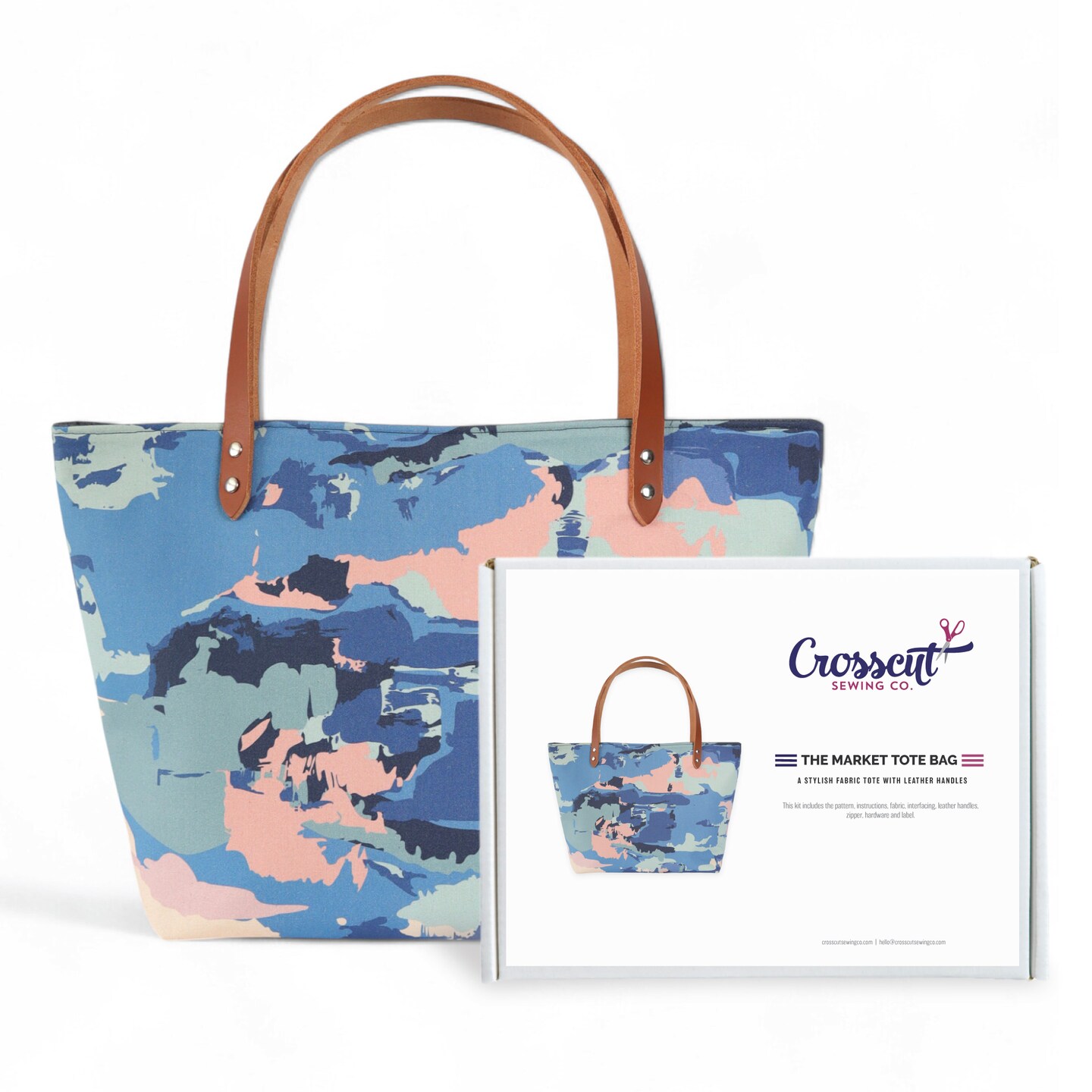 Crosscut Sewing Co.&#xAE; Market Tote Bag Sewing Project Kit for Beginners with Fabric, Instructions and Video