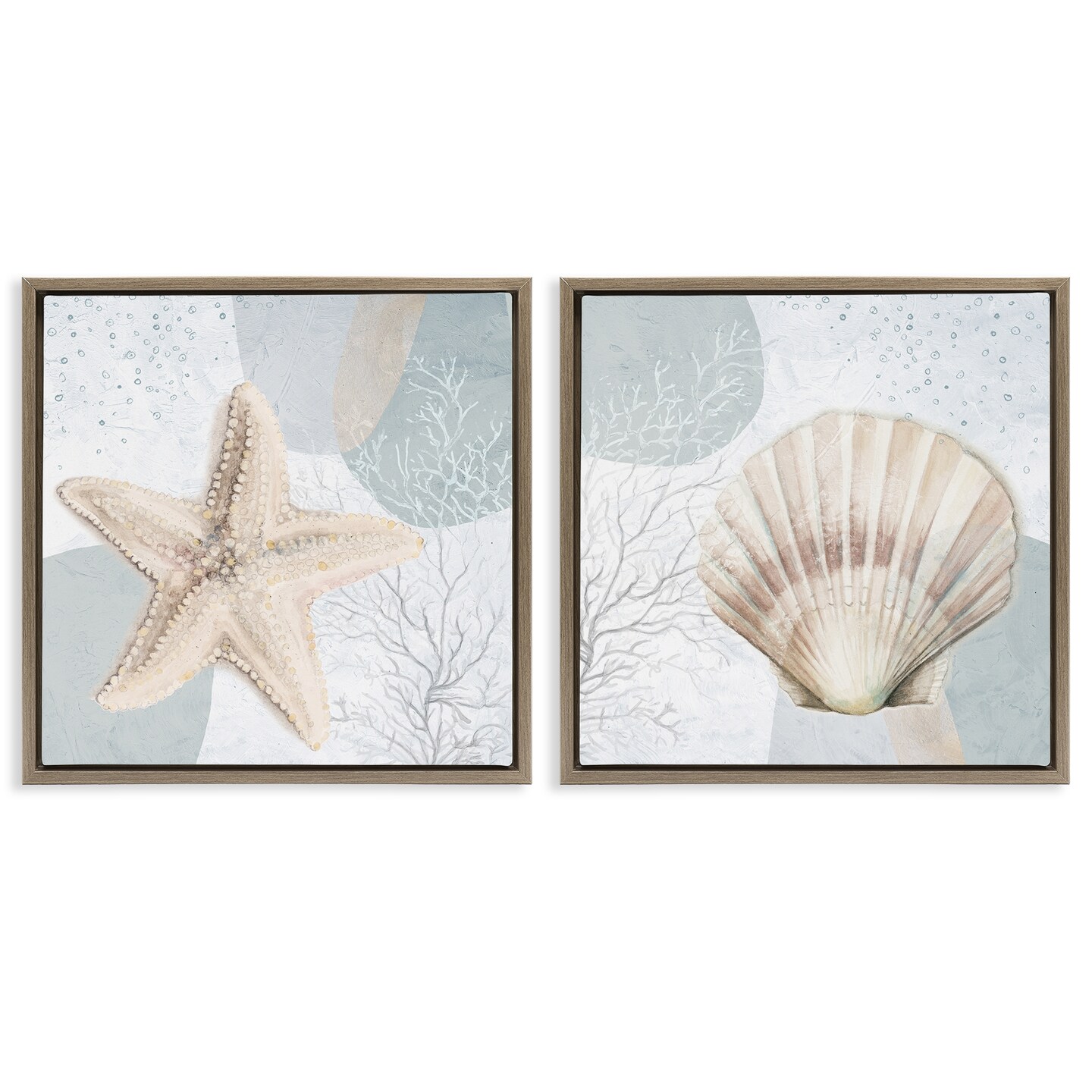 Stupell Industries Scallop Starfish Sealife 2 pc Framed Floater Canvas Wall Art Set Design by Patricia Pinto